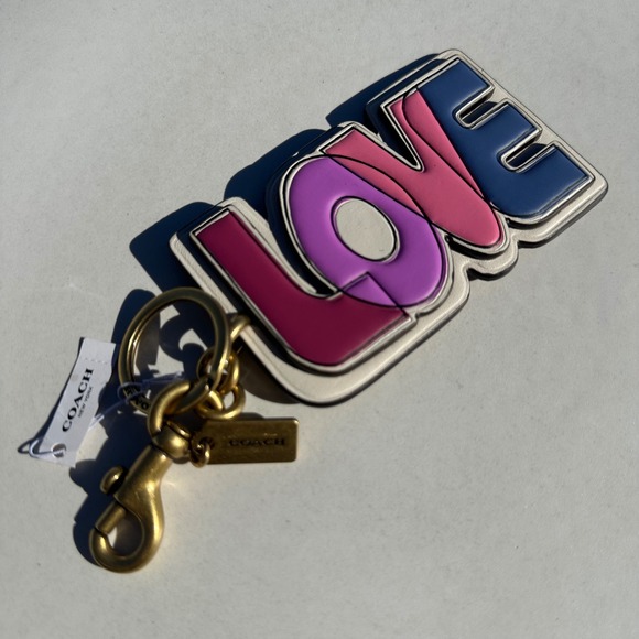 Coach LOVE Bag Charm Keychain Multi Color Leather Brass Hardware - Picture 2 of 5